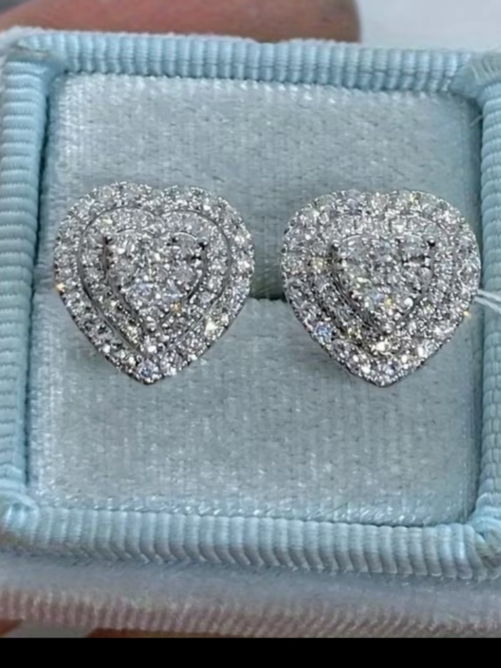 Heart Halo Diamond Sterling Stud Earrings - White